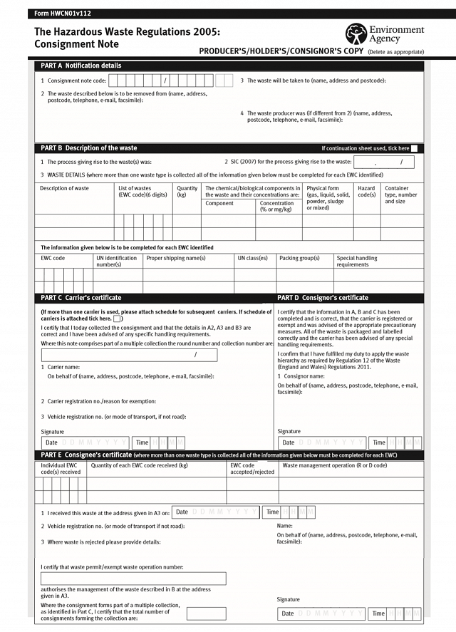 Environment agency waste note