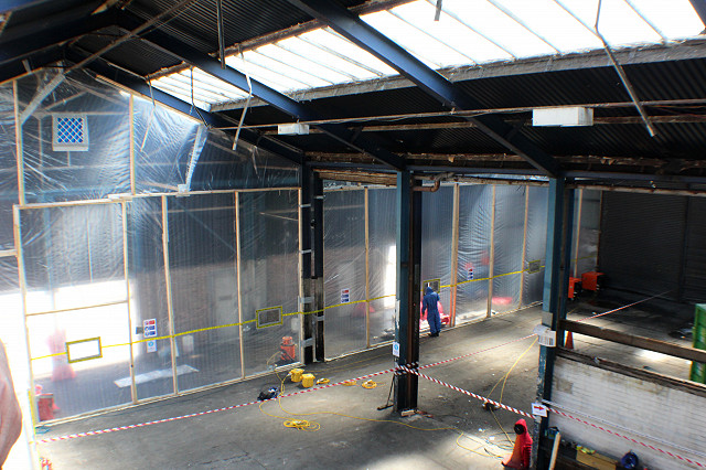 View of asbestos enclosure from scissor lift 3